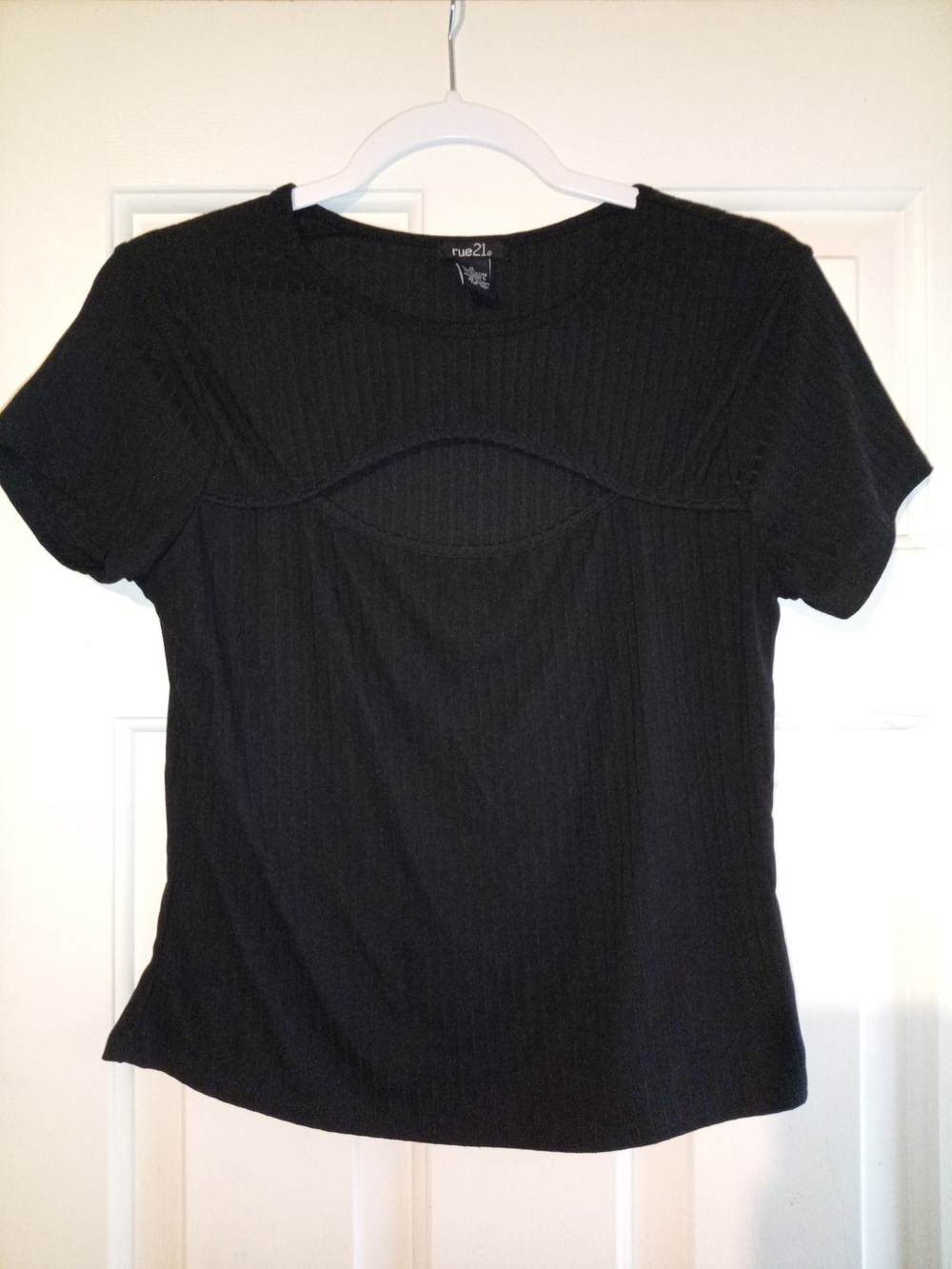 rue21 Black Ribbed Short Sleeve Top with Yoke Detail